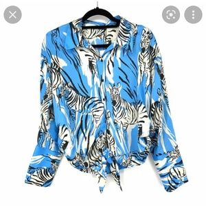 Zara blue animal print shirt